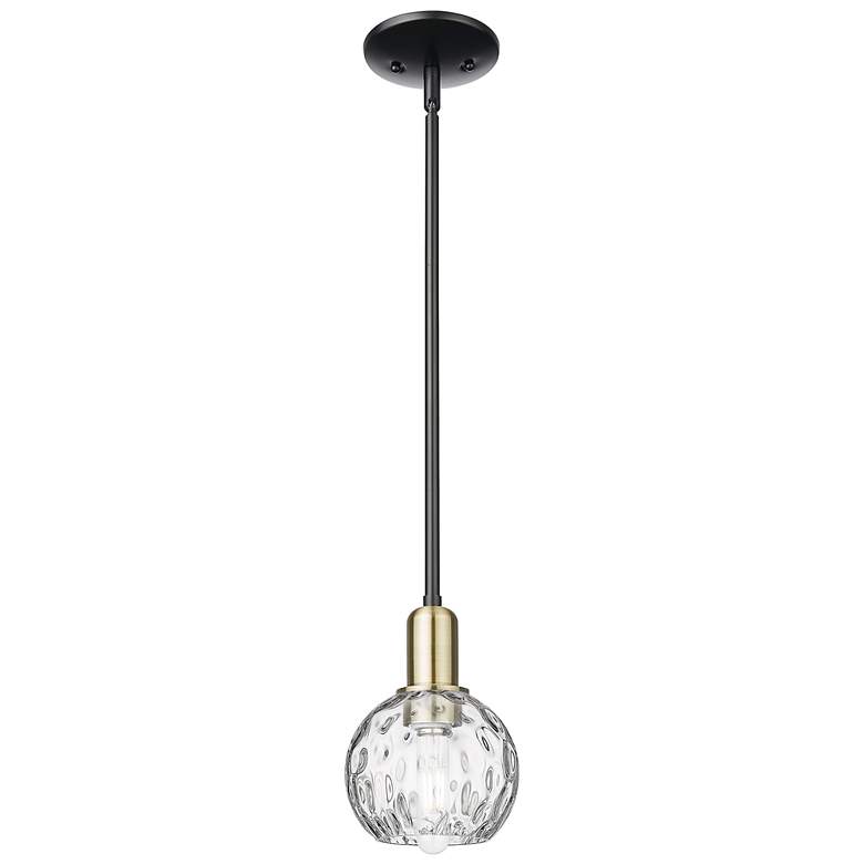 Image 1 Arcadia Athens 6"W Black Brass Stem Mini Pendant w/ Water Glass Shade