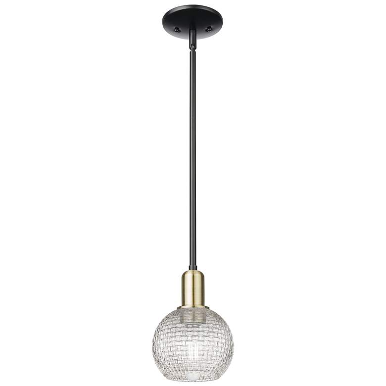 Image 1 Arcadia Athens 6"W Black Brass Stem Pendant w/ Basketweave Shade