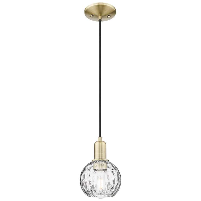 Image 1 Arcadia Athens 6"W Brass Cord Hung Mini Pendant With Water Glass Shade
