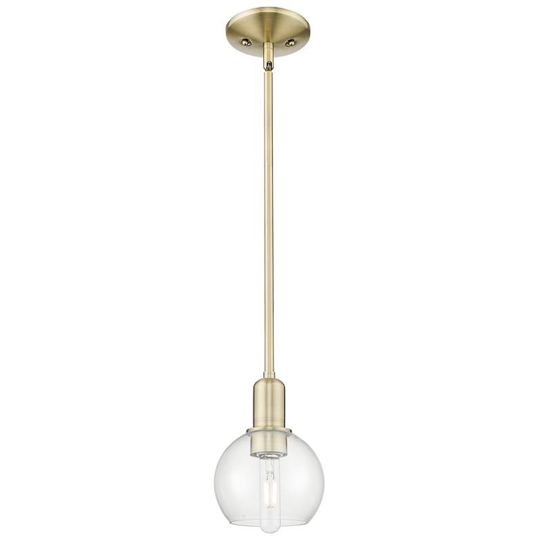 Image 1 Arcadia Athens 6"W Brass Stem Hung Mini Pendant With Clear Shade