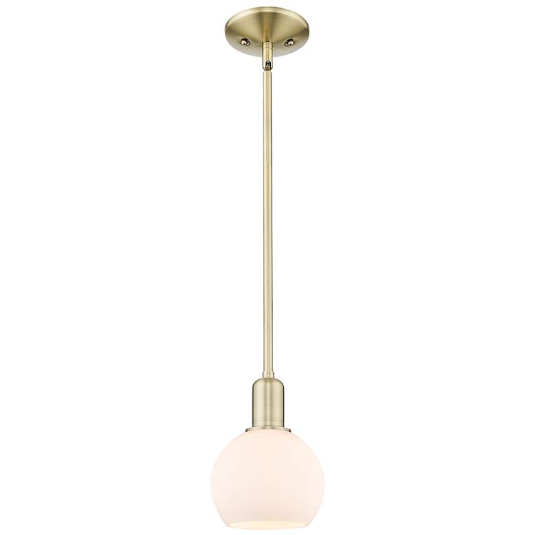 Image 1 Arcadia Athens 6"W Brass Stem Hung Mini Pendant With Matte White Shade