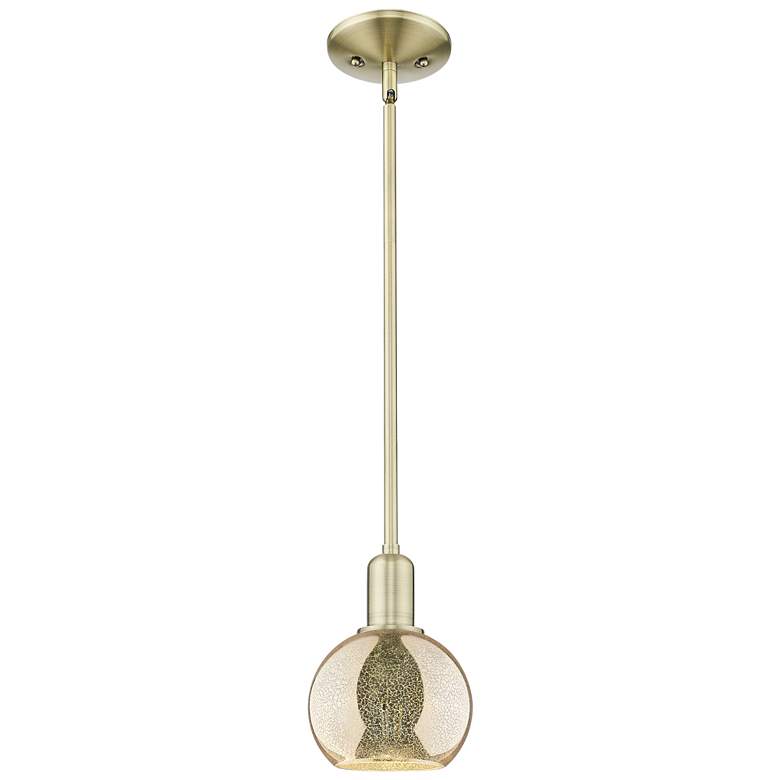 Image 1 Arcadia Athens 6"W Brass Stem Hung Mini Pendant With Mercury Shade