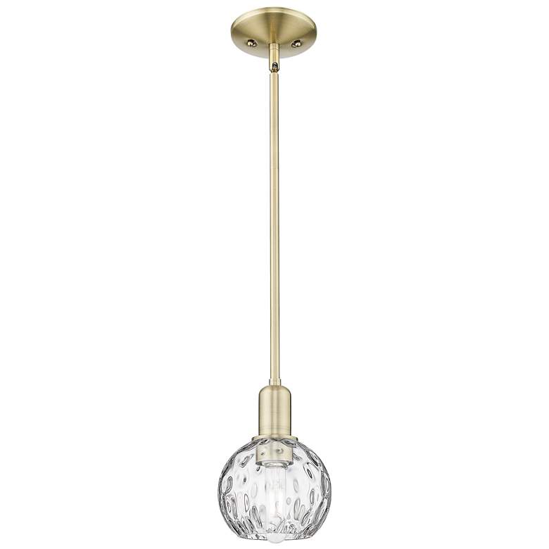 Image 1 Arcadia Athens 6"W Brass Stem Hung Mini Pendant With Water Glass Shade
