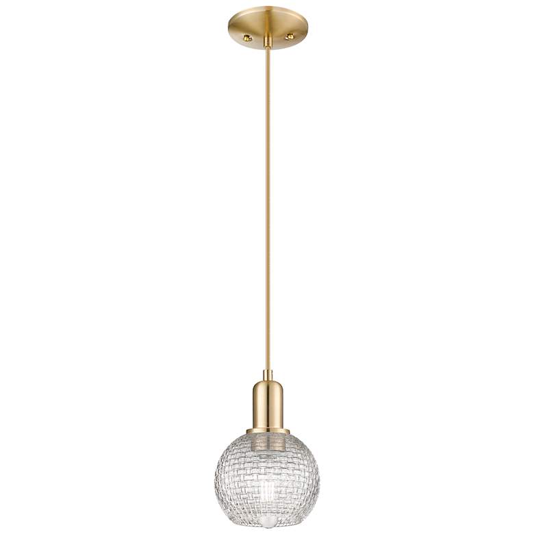 Image 1 Arcadia Athens 6"W Bronze Cord Mini Pendant w/ Clear Basketweave Shade