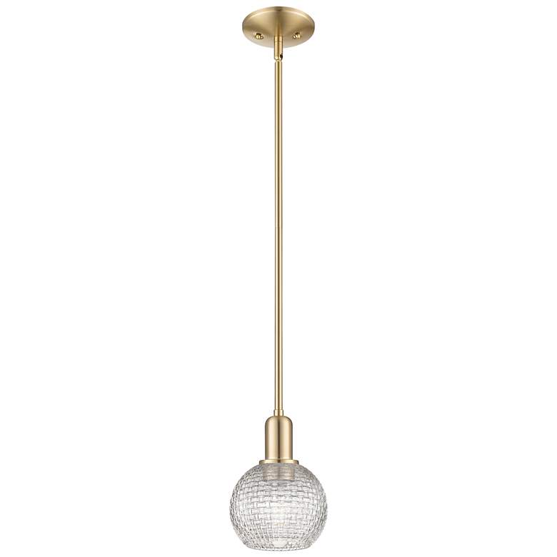 Image 1 Arcadia Athens 6"W Bronze Stem Pendant w/ Clear Basket Weave Shade