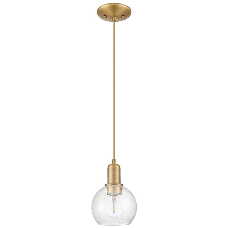 Image 1 Arcadia Athens 6"W Brushed Brass Cord Hung Mini Pendant w/ Seedy Shade