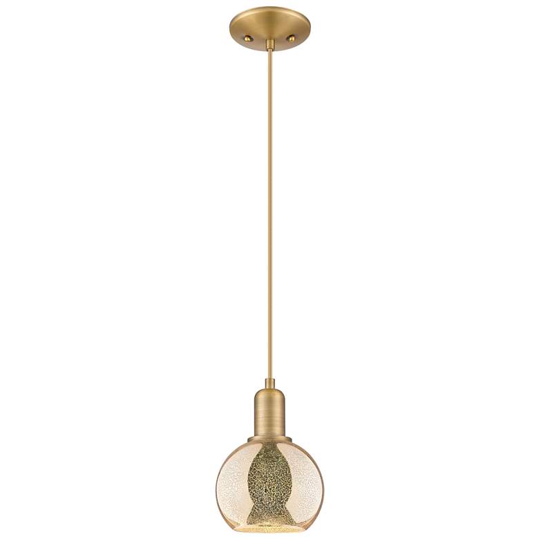Image 1 Arcadia Athens 6"W Brushed Brass Cord Mini Pendant w/ Mercury Shade
