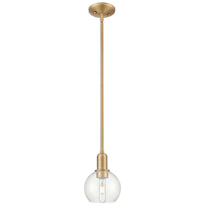 Image 1 Arcadia Athens 6"W Brushed Brass Stem Hung Mini Pendant w/ Clear Shade