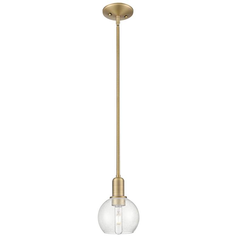 Image 1 Arcadia Athens 6"W Brushed Brass Stem Hung Mini Pendant w/ Seedy Shade