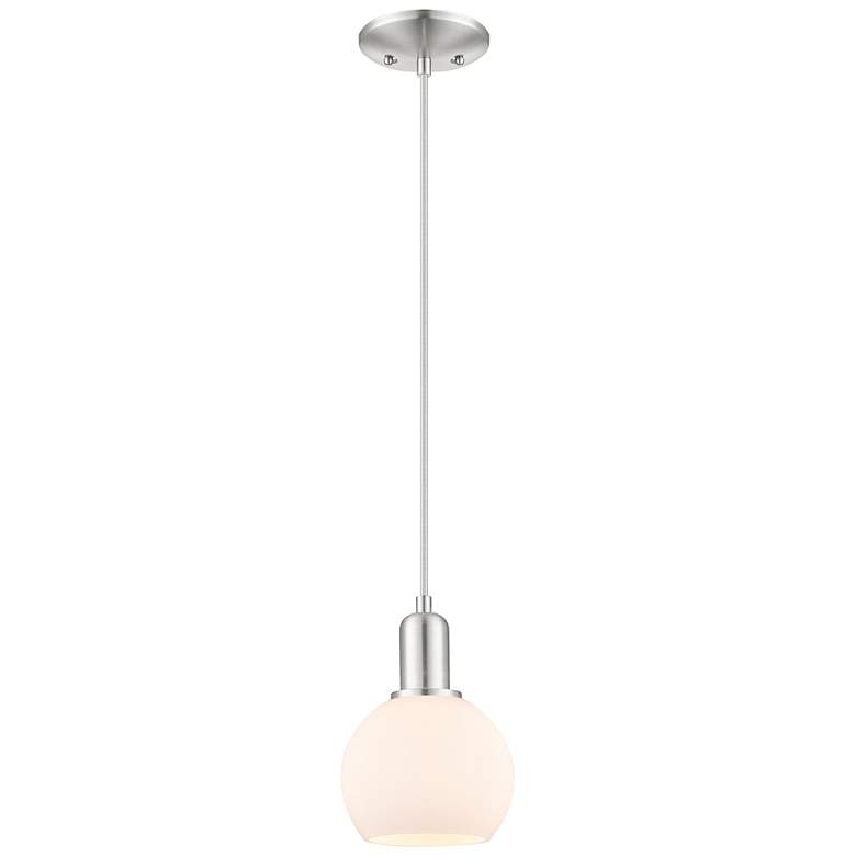 Image 1 Arcadia Athens 6"W Brushed Nickel Cord Pendant w/ Matte White Shade