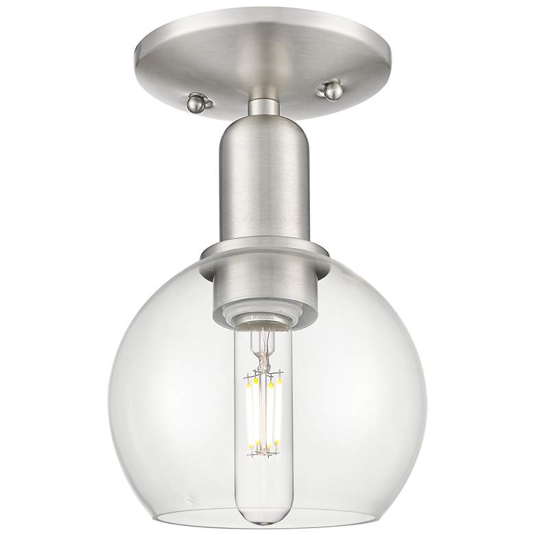 Image 1 Arcadia Athens 6"W Brushed Nickel Semi.Flush Mount With Clear Shade