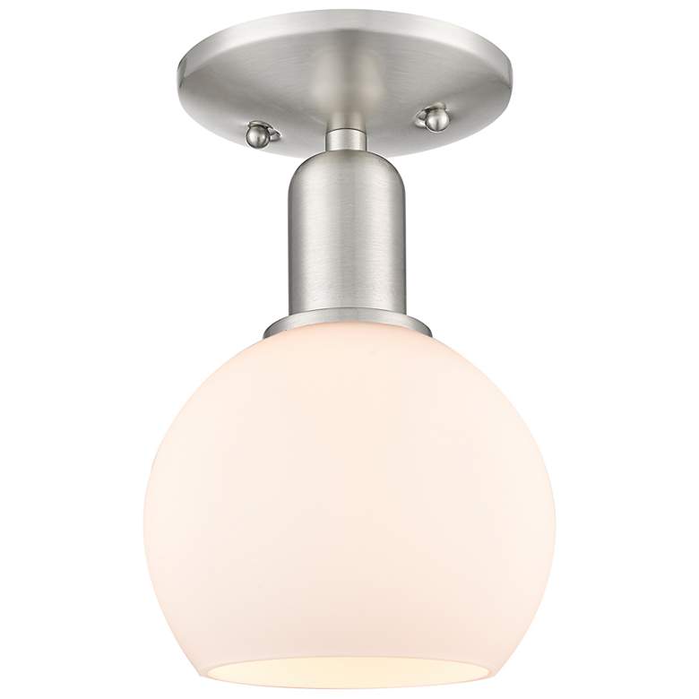 Image 1 Arcadia Athens 6"W Brushed Nickel Semi-Flush w/ Matte White Shade