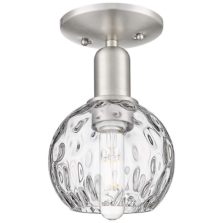 Image 1 Arcadia Athens 6"W Brushed Nickel Semi-Flush w/ Water Glass Shade