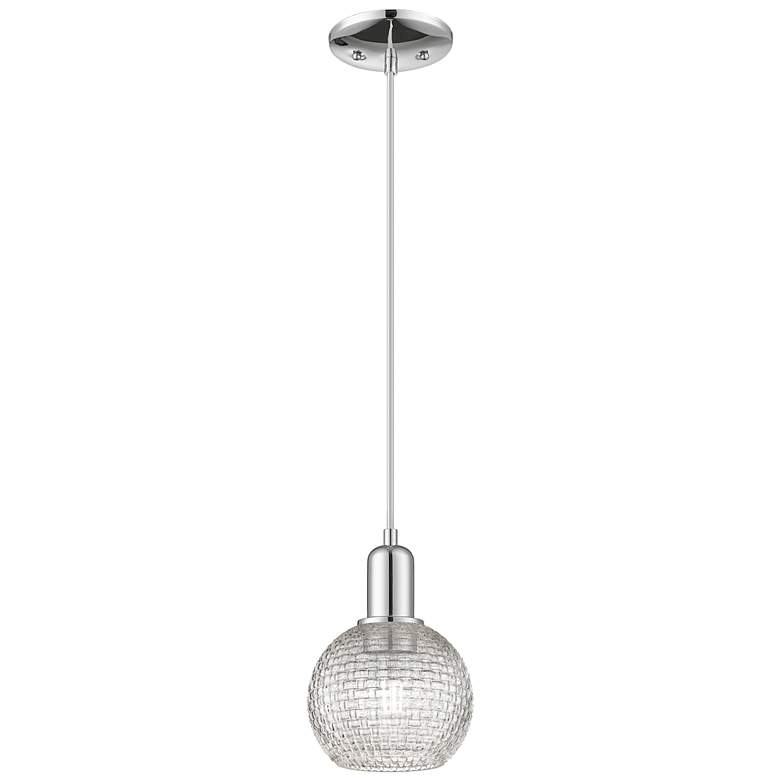 Image 1 Arcadia Athens 6"W Chrome Cord Mini Pendant w/ Clear Basketweave Shade