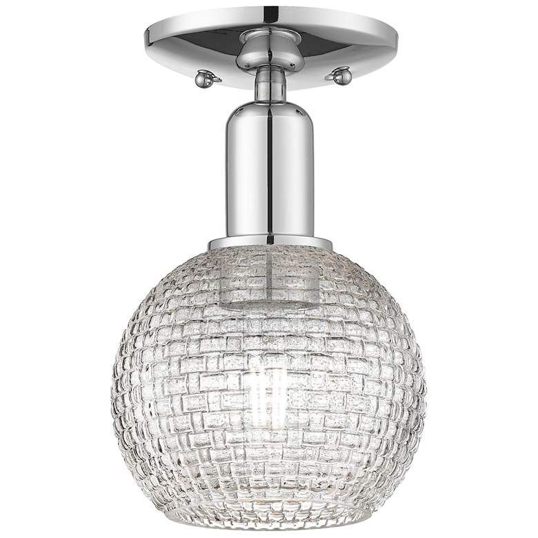 Image 1 Arcadia Athens 6"W Chrome Semi.Flush Mount w/ Clear Basket Weave Shade