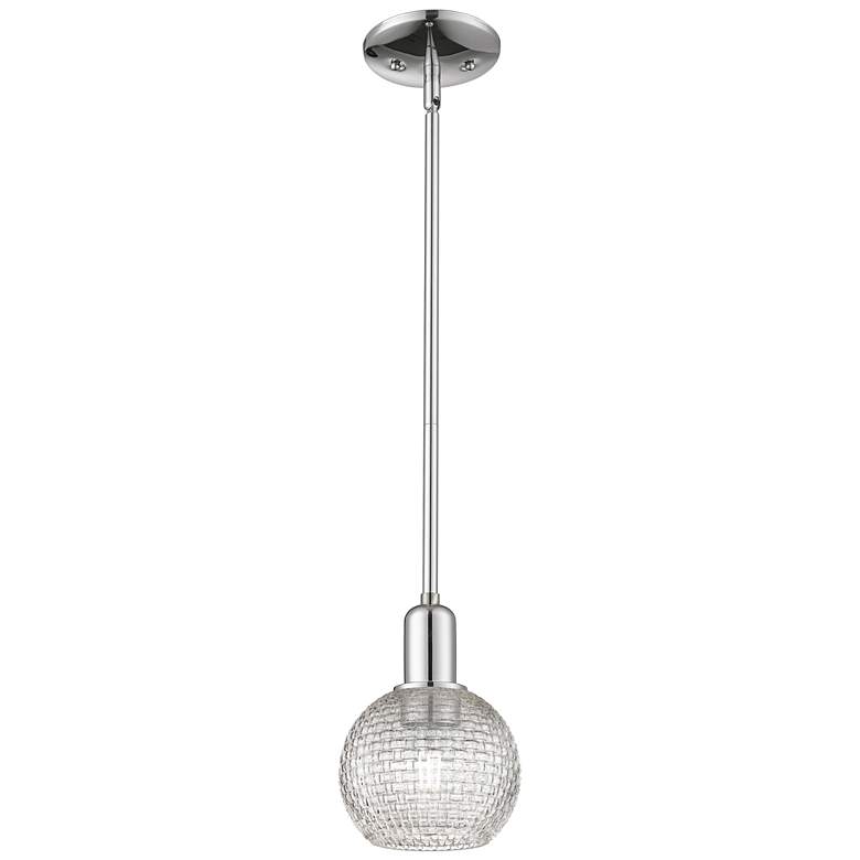 Image 1 Arcadia Athens 6"W Chrome Stem Pendant w/ Clear Basket Weave Shade