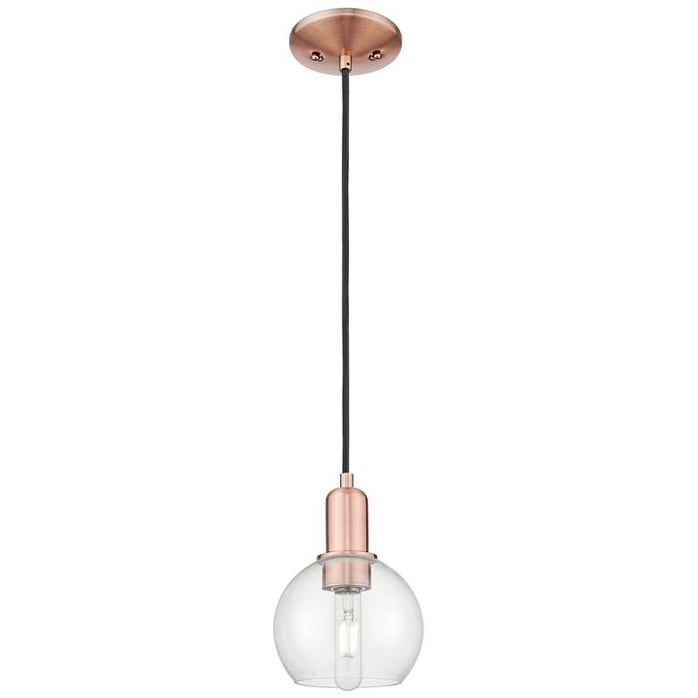 Image 1 Arcadia Athens 6"W Copper Cord Hung Mini Pendant With Clear Shade