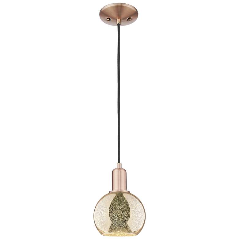 Image 1 Arcadia Athens 6"W Copper Cord Hung Mini Pendant With Mercury Shade