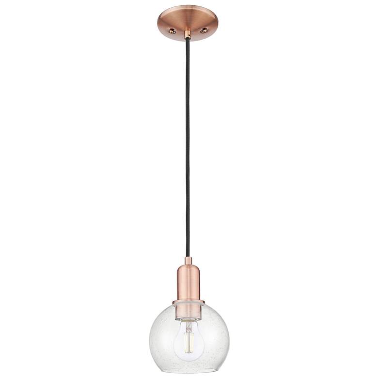 Image 1 Arcadia Athens 6"W Copper Cord Hung Mini Pendant With Seedy Shade