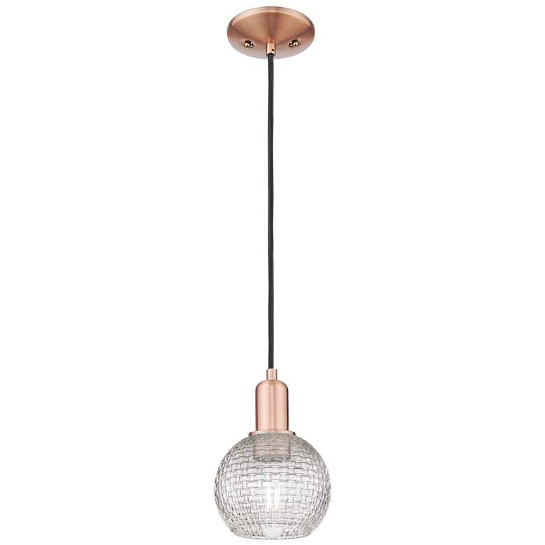 Image 1 Arcadia Athens 6"W Copper Cord Mini Pendant w/ Clear Basketweave Shade