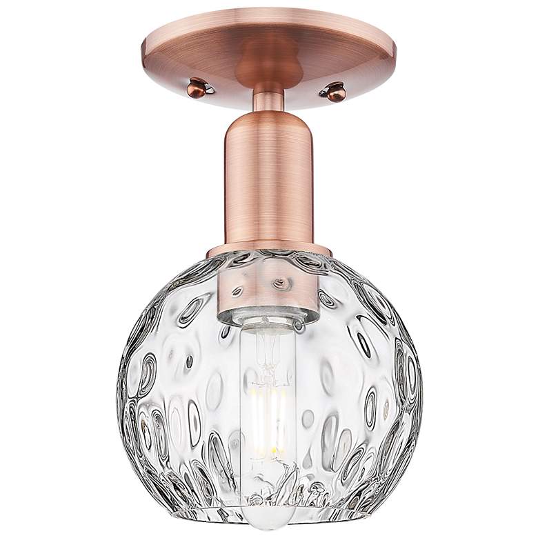 Image 1 Arcadia Athens 6"W Copper Semi.Flush Mount With Water Glass Shade