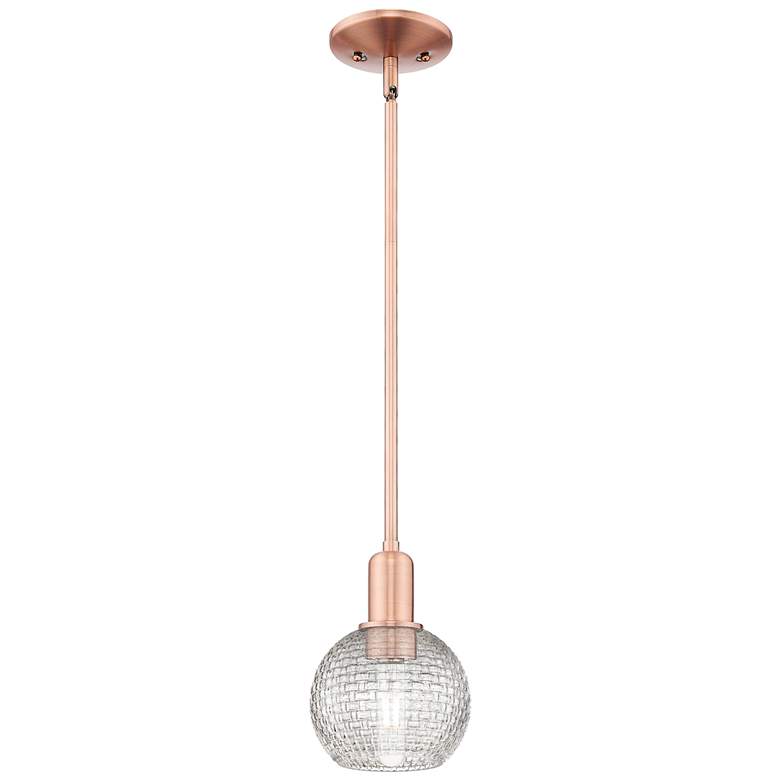 Image 1 Arcadia Athens 6"W Copper Stem Pendant w/ Clear Basket Weave Shade