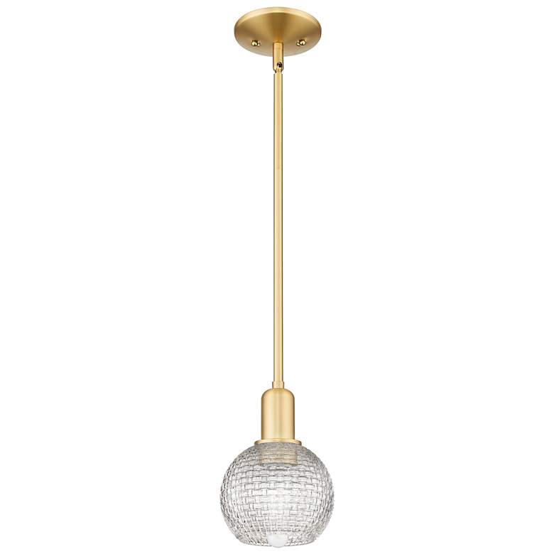 Image 1 Arcadia Athens 6"W Gold Stem Mini Pendant w/ Clear Basket Weave Shade