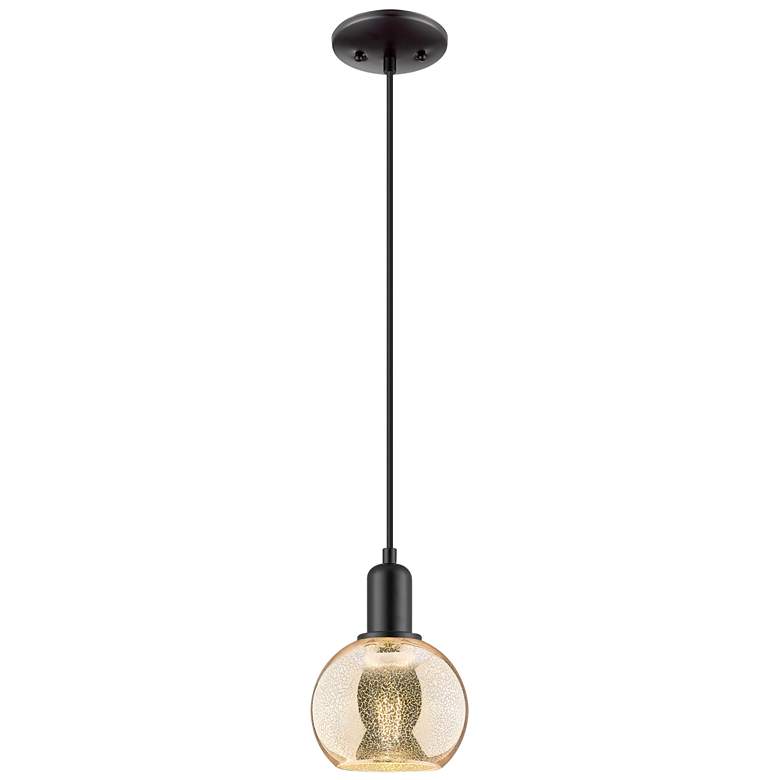 Image 1 Arcadia Athens 6"W Matte Black Cord Hung Mini Pendant w/ Mercury Shade