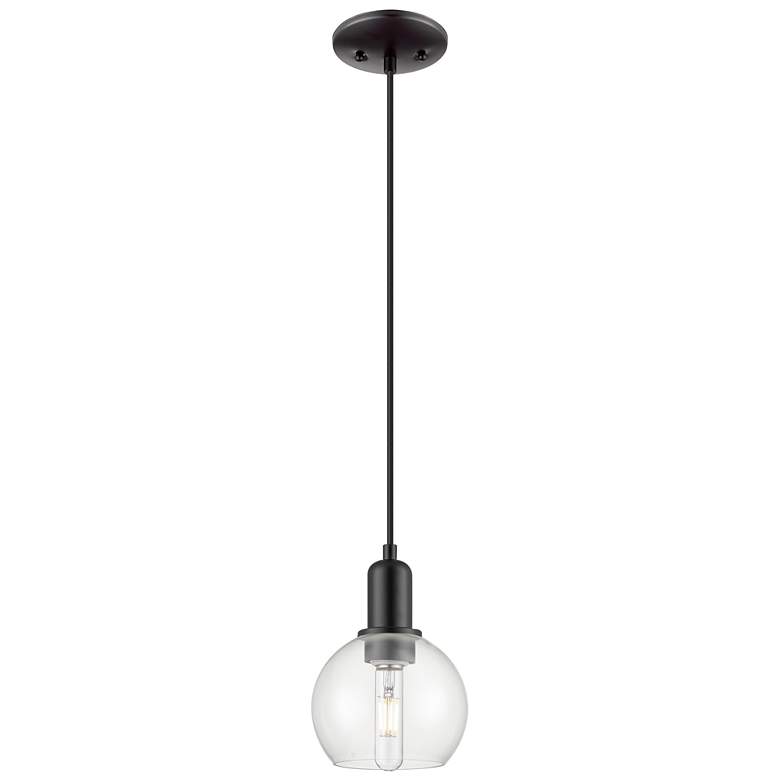 Image 1 Arcadia Athens 6"W Matte Black Cord Hung Mini Pendant With Clear Shade