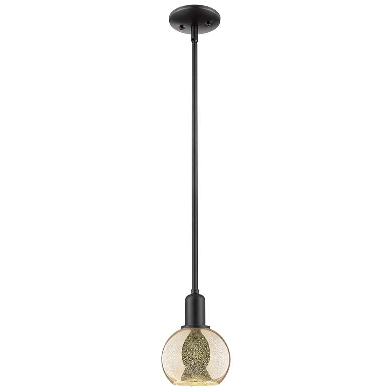 Image 1 Arcadia Athens 6"W Matte Black Stem Hung Mini Pendant w/ Mercury Shade
