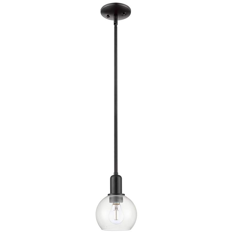 Image 1 Arcadia Athens 6"W Matte Black Stem Hung Mini Pendant With Clear Shade