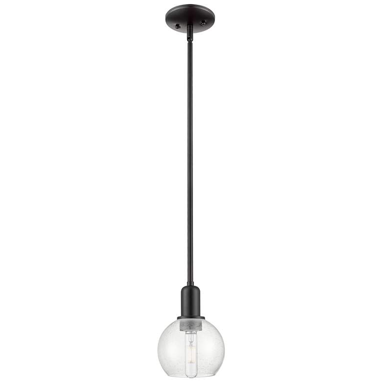 Image 1 Arcadia Athens 6"W Matte Black Stem Hung Mini Pendant With Seedy Shade