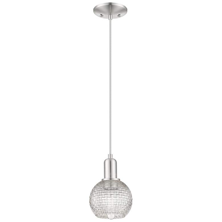 Image 1 Arcadia Athens 6"W Nickel Cord Pendant w/ Clear Basketweave Shade