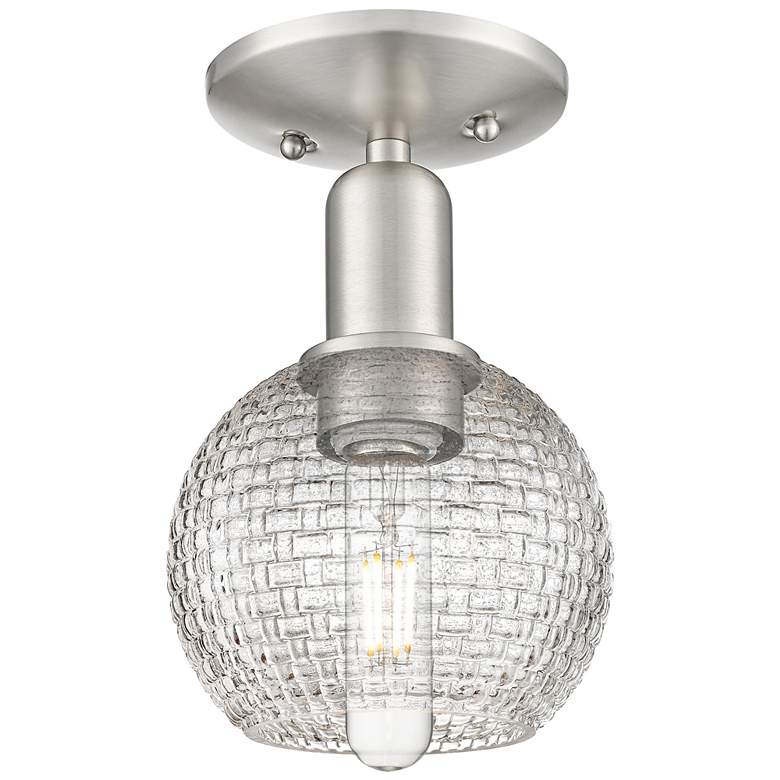 Image 1 Arcadia Athens 6"W Nickel Semi-Flush w/ Clear Basket Weave Shade