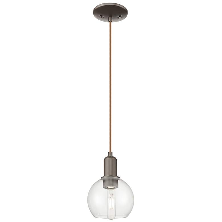 Image 1 Arcadia Athens 6"W Oiled Bronze Cord Hung Mini Pendant w/ Clear Shade