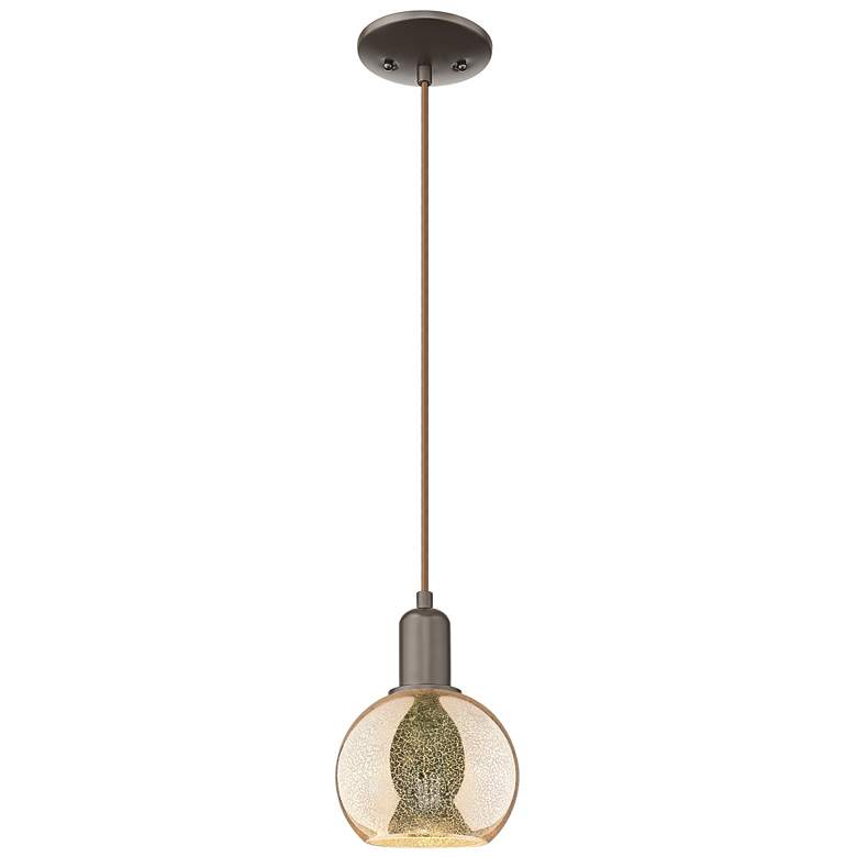 Image 1 Arcadia Athens 6"W Oiled Bronze Cord Mini Pendant w/ Mercury Shade