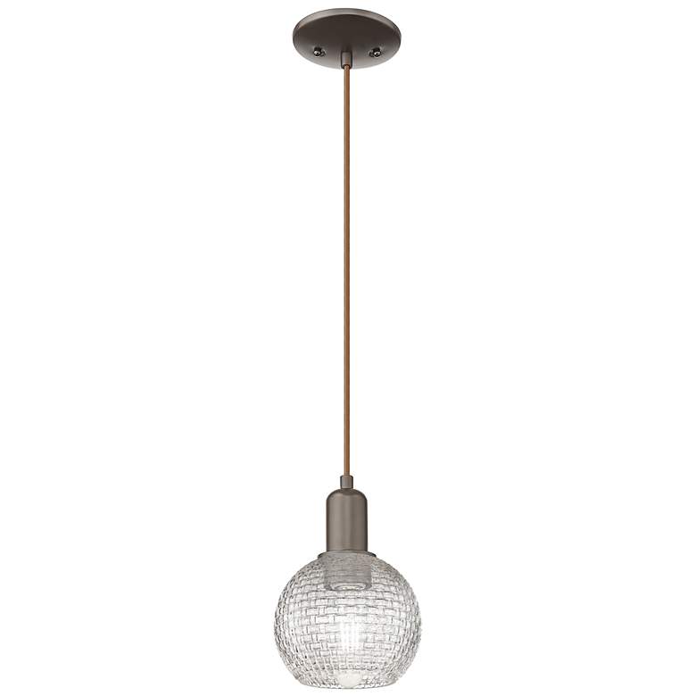 Image 1 Arcadia Athens 6"W Oiled Bronze Cord Pendant w/ Basketweave Shade