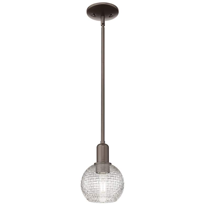 Image 1 Arcadia Athens 6"W Oiled Bronze Stem Pendant w/ Basketweave Shade