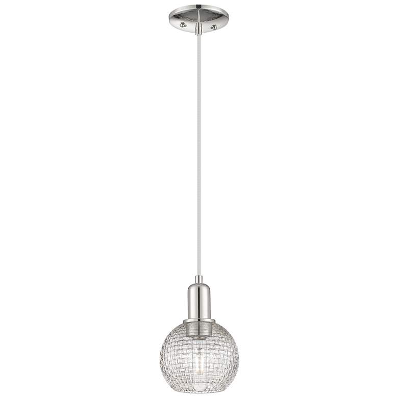 Image 1 Arcadia Athens 6"W Polished Nickel Cord Pendant w/ Basketweave Shade