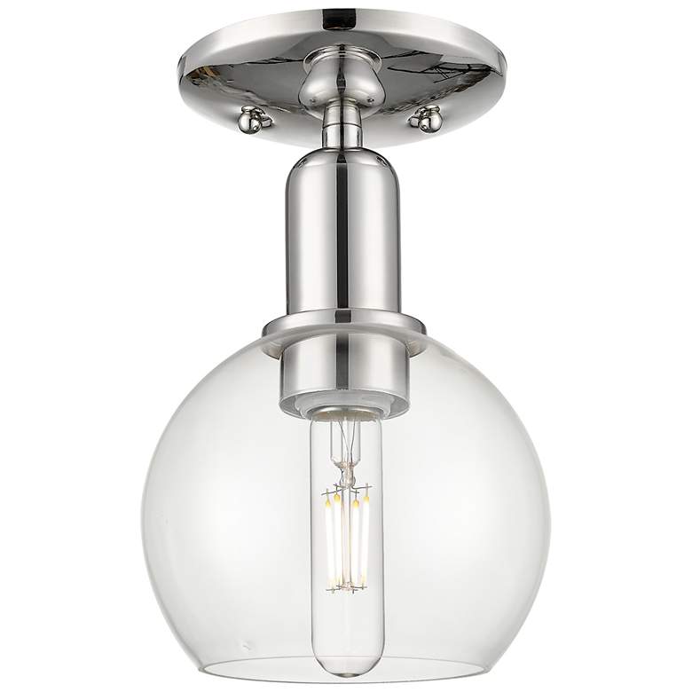 Image 1 Arcadia Athens 6"W Polished Nickel Semi.Flush Mount With Clear Shade