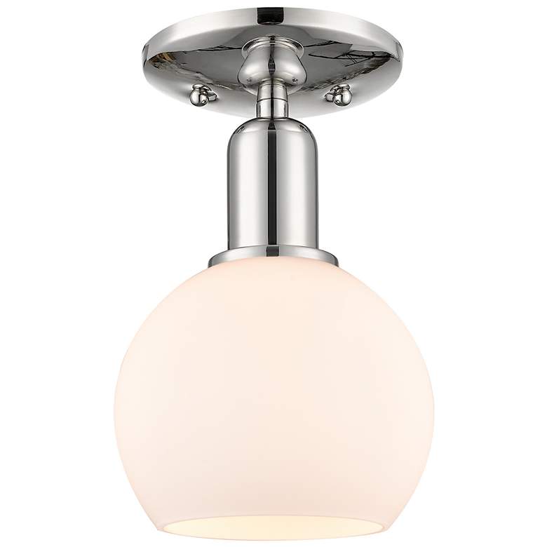 Image 1 Arcadia Athens 6"W Polished Nickel Semi-Flush w/ Matte White Shade