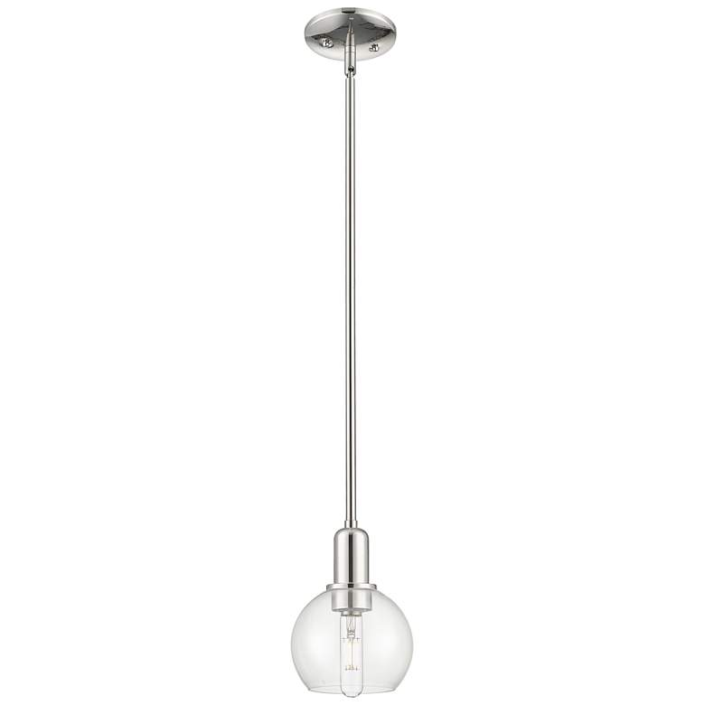 Image 1 Arcadia Athens 6"W Polished Nickel Stem Mini Pendant w/ Clear Shade