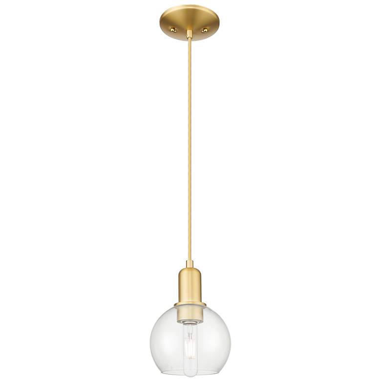 Image 1 Arcadia Athens 6"W Satin Gold Cord Hung Mini Pendant With Clear Shade