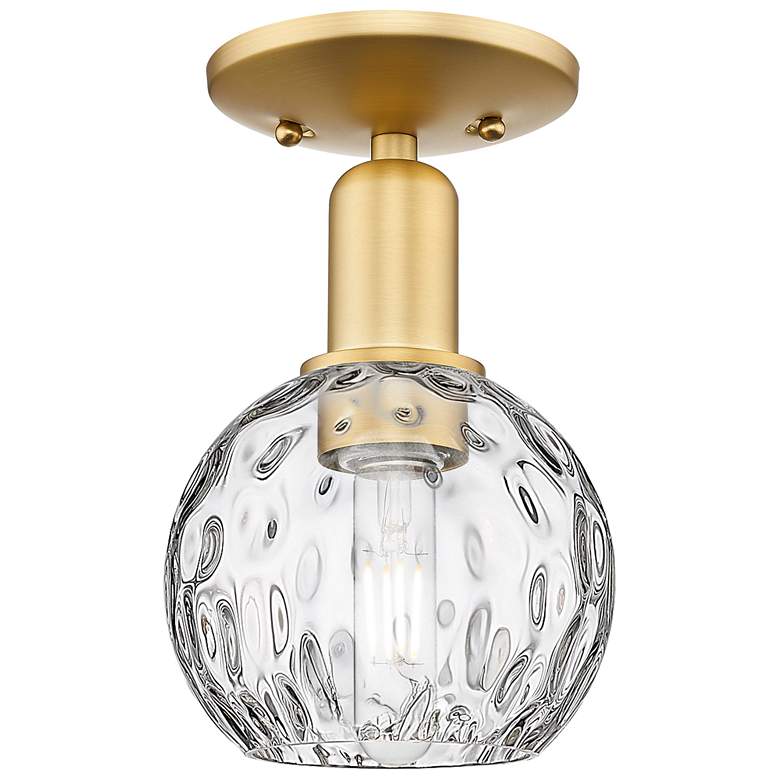 Image 1 Arcadia Athens 6"W Satin Gold Semi.Flush Mount With Water Glass Shade