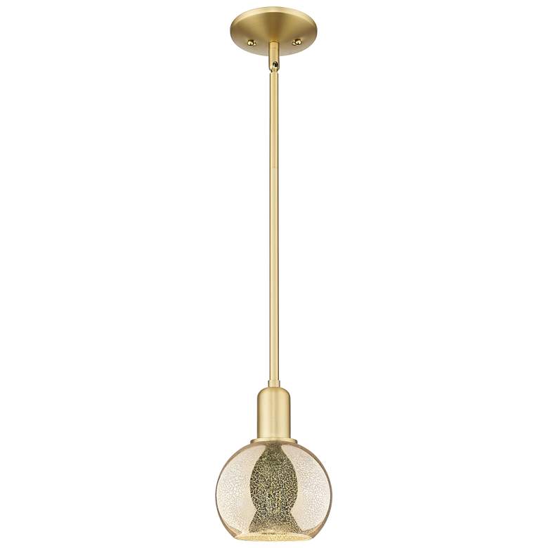 Image 1 Arcadia Athens 6"W Satin Gold Stem Hung Mini Pendant w/ Mercury Shade