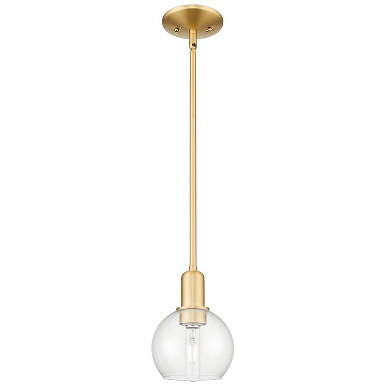 Image 1 Arcadia Athens 6"W Satin Gold Stem Hung Mini Pendant With Clear Shade