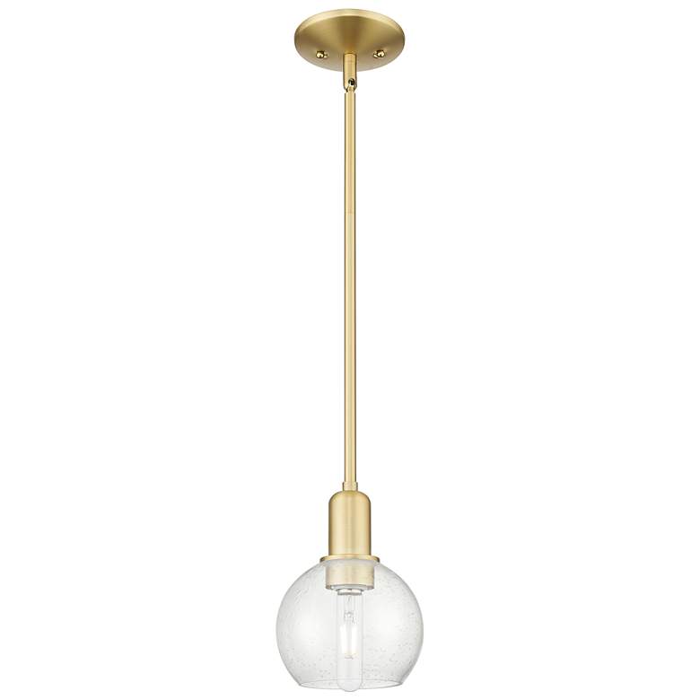 Image 1 Arcadia Athens 6"W Satin Gold Stem Hung Mini Pendant With Seedy Shade