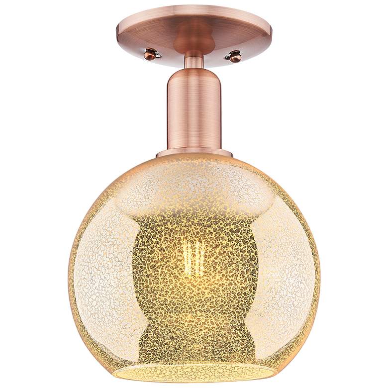Image 1 Arcadia Athens 8"W Antique Copper Semi.Flush Mount With Mercury Shade