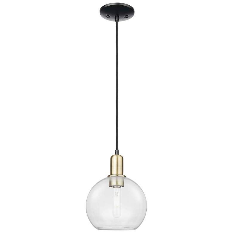 Image 1 Arcadia Athens 8"W Black Brass Cord Hung Mini Pendant w/ Clear Shade