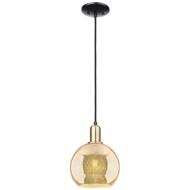 Image 1 Arcadia Athens 8"W Black Brass Cord Hung Mini Pendant w/ Mercury Shade